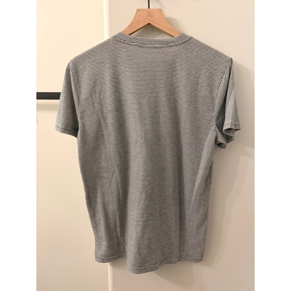 Mika Jaymes Pocket T-Shirt Mens Grey White Micro Stripe Tee - Picture 3 of 3
